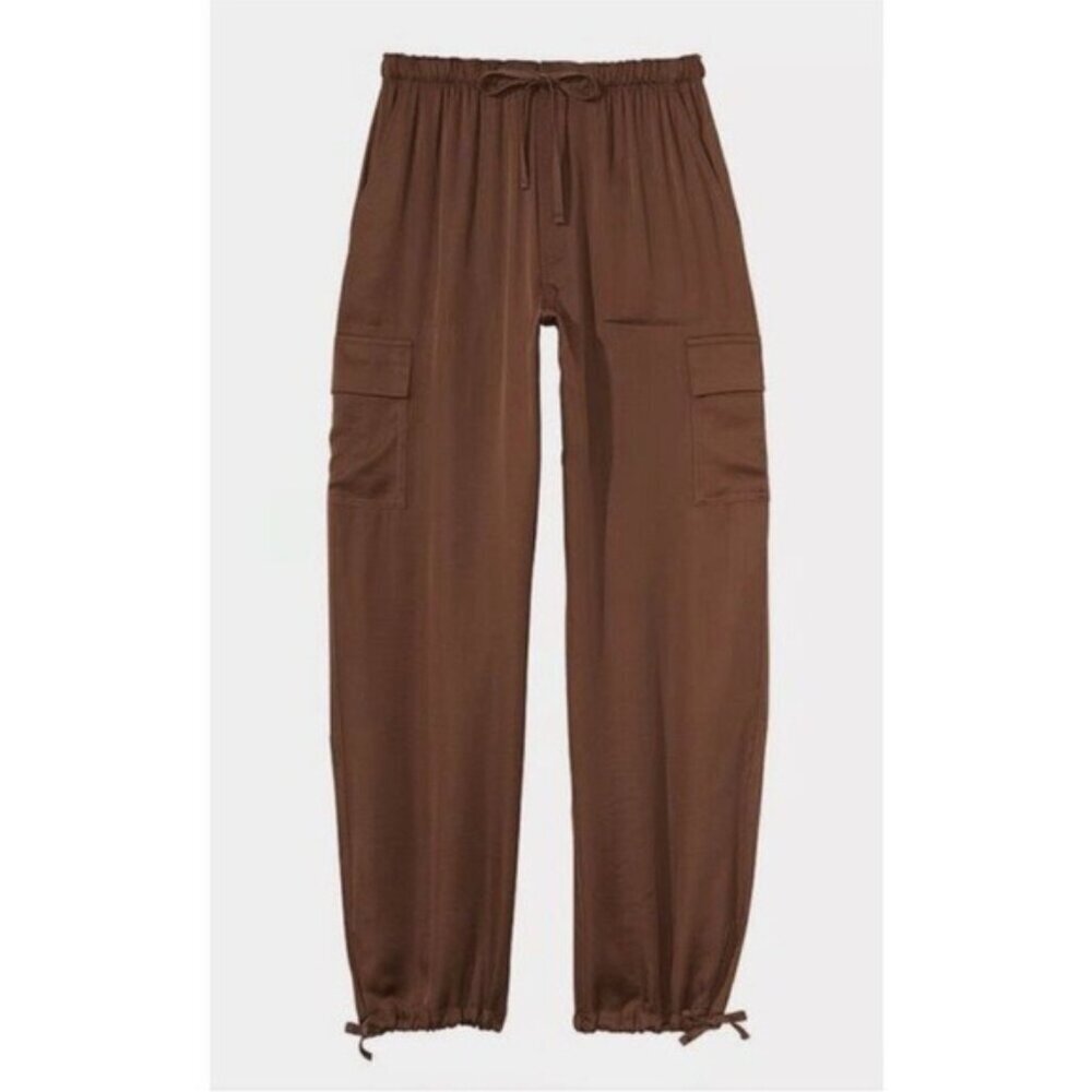 VS PINK Parachute Cargo Pants L Brown Satin Y2K Utilitycore Streetwear Baddie - Picture 2 of 12